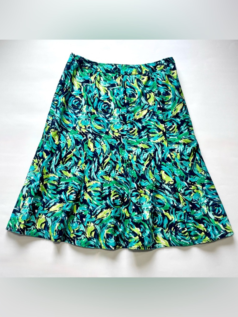 RQT Skirt Size M Aqua Green/Blue Midi A-line Side Zip Cotton